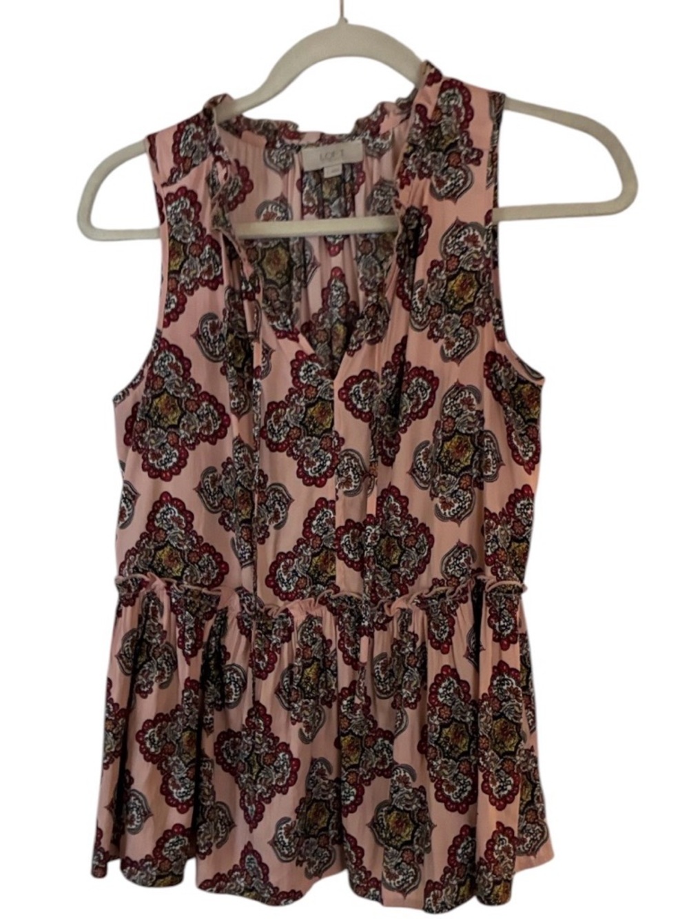 LOFT Pink Printed Sleeveless Peplum‎ Tank